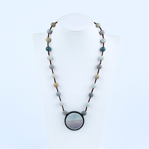 Natural Ocean Jasper, Obsidian Gemstone Necklace