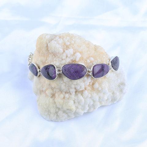 Natural Sugilite Bracelet with Adjustable 925 Sterling Silver 8.5 Inches, 23x15x4mm, 22x12x4mm, 17.4g