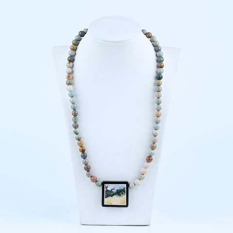 Natural Ocean Jasper, Obsidian Gemstone Necklace