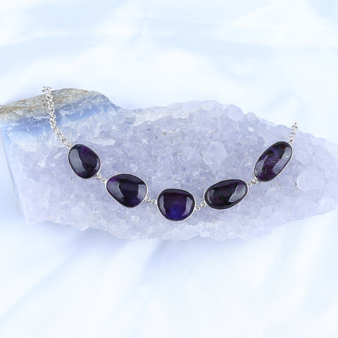 Natural Sugilite Gemstone Bracelet with 925 Sterling Silver Accessories 18x10x4mm, 14x11x4mm, 10.6g