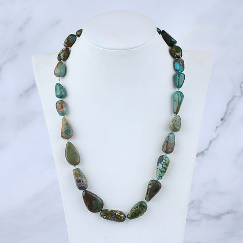 Natural Turquoise Necklace, Turquoise Bead Strands Handmade Gemstones, Adjustable Necklace, 1 Strand, 18-24 inch, 55.2g