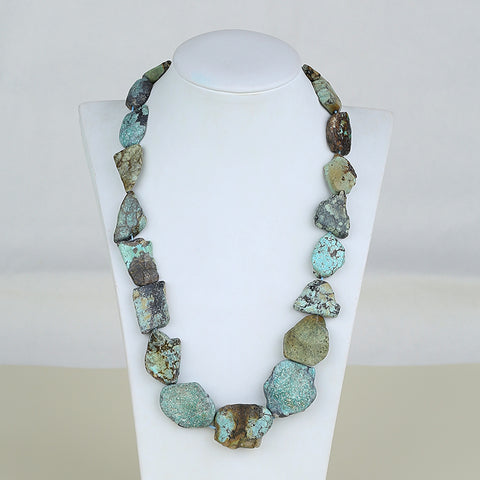 Natural Turquoise Necklace, Turquoise Bead Strands Handmade Gemstones, Adjustable Necklace, 1 Strand, 20-26 inch, 88.8g