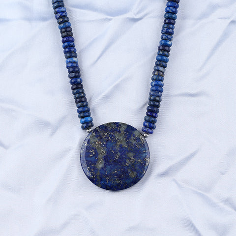 Natural Lapis Lazuli Gemstone Necklaces, Round Gemstone Pendant Necklace, 1 Strand, 24 inch, 150g