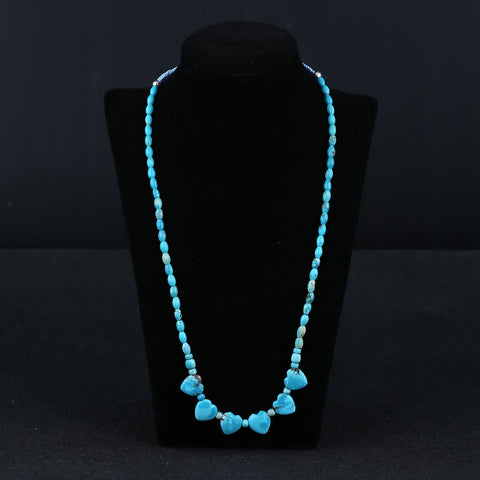 Natural Turquoise With Silver Beads Gemstone Necklace, 925 Silver Buckle Necklace, 1 Strand, 22 inch, 14.6g