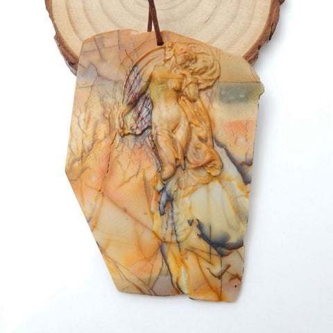 Gorgeous Pendant, Carved Multi-Color Picasso Jasper Gemstone Goddess Pendant, Sexy Lady, Carving Collection, 68x49x6mm, 17.4g - MyGemGarden