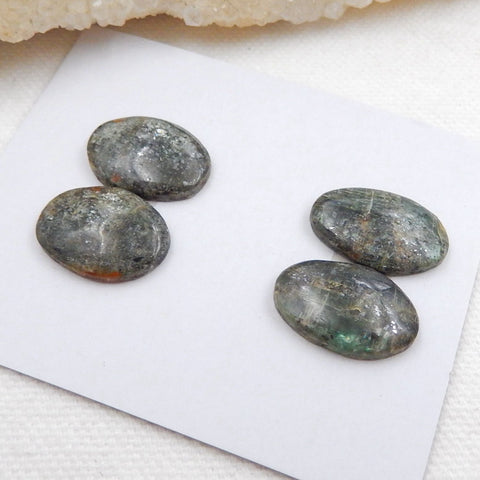 Sale 2 Pairs Green Kyanite Gemstone Cabochons, 17x13x4mm, 18x12x4mm, 6g - MyGemGarden