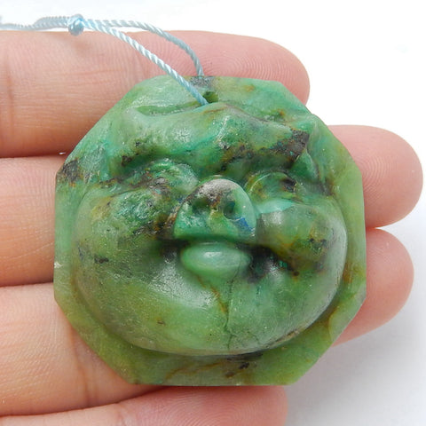 Carved Pig head Chrysocolla Gemstone Pendant, 37x27x18mm, 26.1g - MyGemGarden