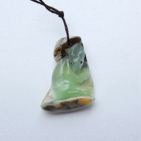 Handmade Carved rabbit US Jasper Pendant Bead, 36x26x12mm, 13.1g - MyGemGarden