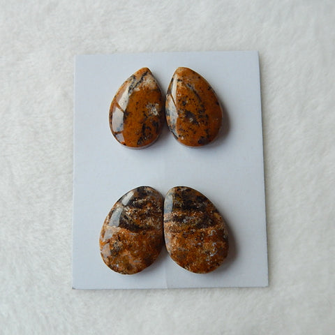 4pcs Freedom Leopard Jasper Cabochon Pairs 24x17x5mm,24x15x6mm,12.6g - MyGemGarden