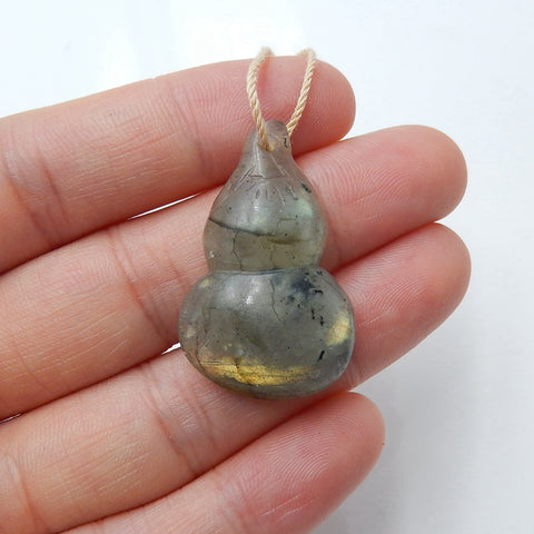 Natural Labradorite carved gourd Pendant Bead, 31x20x7mm, 5.8g - MyGemGarden