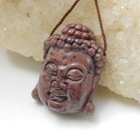 Carved Chohua Jasper Gemstone Buddha Head Pendant Stone, 31x24x11mm, 12.1g - MyGemGarden