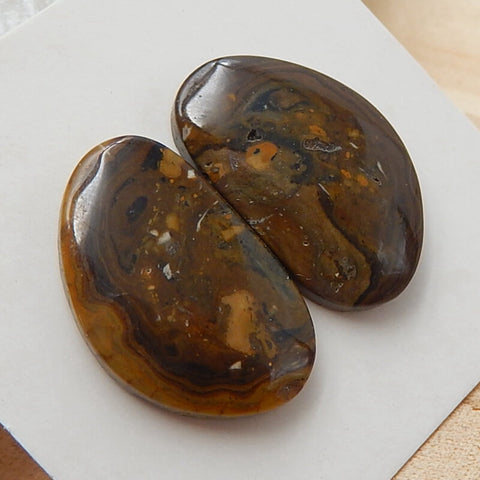 Natural Us Biggs Jasper Gemstone Cabochons pair, 21x13x5mm, 3.9g - MyGemGarden