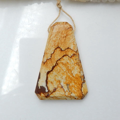 Natural Picture Jasper Drilled Gemstone Pendant Bead, 44x30x7mm, 13.2g - MyGemGarden