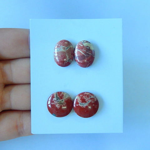 2 Pair Natural Red River Jasper Cabochon 15x5mm,15x12x4mm,7.8g - MyGemGarden