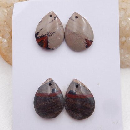 2 Pair Us Biggs Jasper Drilled Teardrop Gemstone earrings stone, 20x15x4mm, 8g