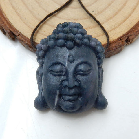 Carved Jasper Gemstone Buddha Head Pendant Beads, 31x25x12mm, 13.5g - MyGemGarden