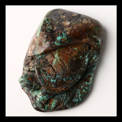 Turquoise Gemstone Tortoise Carved Ornament, 73x48x21mm, 105g - MyGemGarden