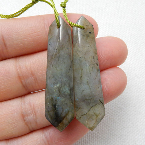 Natural Labradorite Gemstone Earrings Beads, 42x11x5mm, 8.35g - MyGemGarden