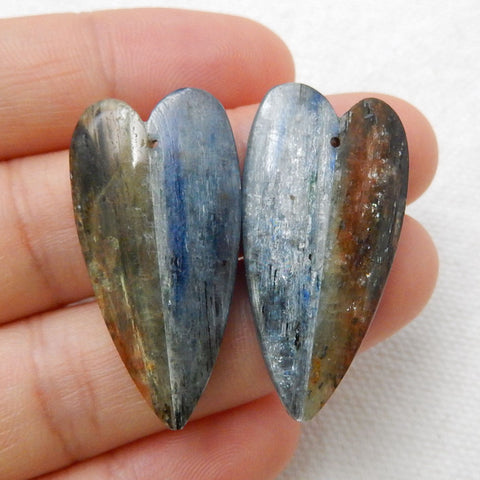 Blue kyanite and Green kyanite Heart Glued Earrings Stone Pair, 32x17x5mm, 11.3g - MyGemGarden