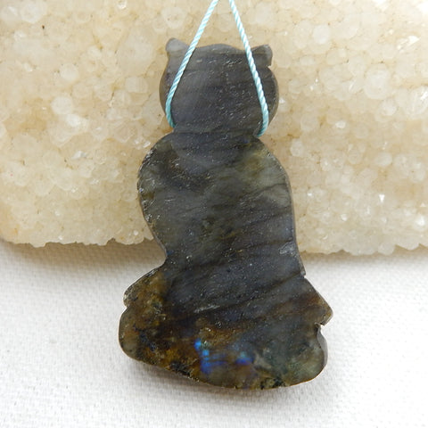 Carved Labradorite Owl Pendant Bead, 53x32x12mm, 29g - MyGemGarden