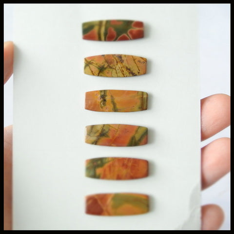 6PCS Natural Multi-Color Picasso Jasper Gemstone Cabochon 25x9x3mm,8.2g - MyGemGarden