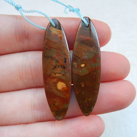 Natural Unakite Jasper Drilled Earrings Pair, 40x12x4mm, 6.82g - MyGemGarden