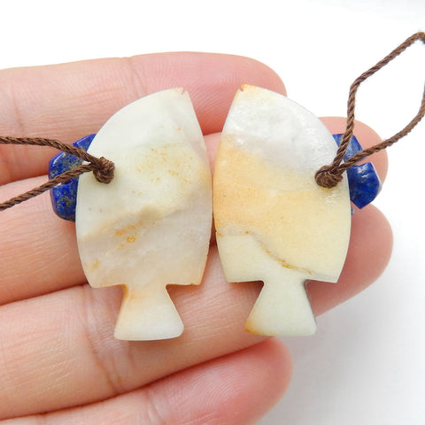 New Natural Gemstone Carved fish Amazonite with lapis lazuli ntarsia fashion Gemstone Earrings Pairs, 32x17x4mm, 12x12x3mm, 9.3g - MyGemGarden