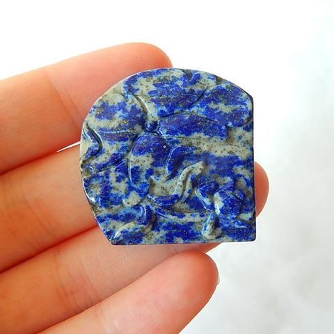 Natural Carved Flower Lapis Lazuli Gemstone Cabochon, 38x37x5mm, 10.6g - MyGemGarden