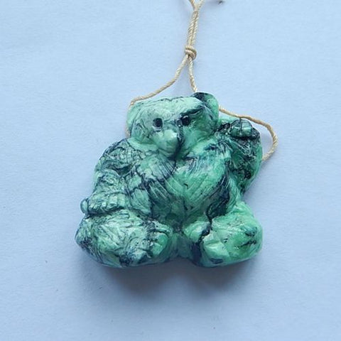 New Design Green Turquoise Gemstone Carved bear Pendant Neckalce, 31x32x4mm, 14.1g Trendy Pendant jewelry making accessory - MyGemGarden