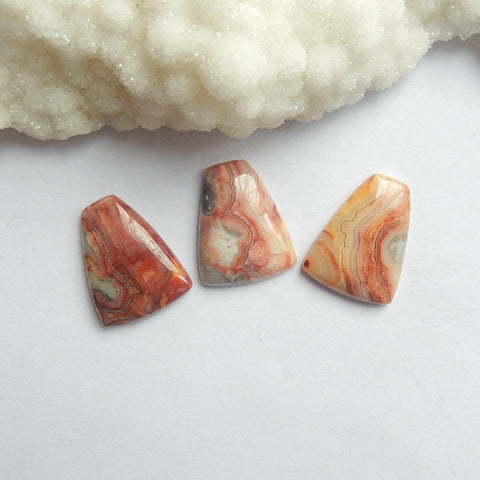 3 pcs Crazy Lace Agate  Cabochon Pairs 28x22x5mm,15.5g - MyGemGarden