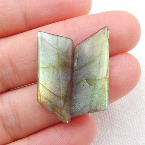 Natural Labradorite Flatback Gemstone Cabochon Pair, 25x10x4mm, 4g