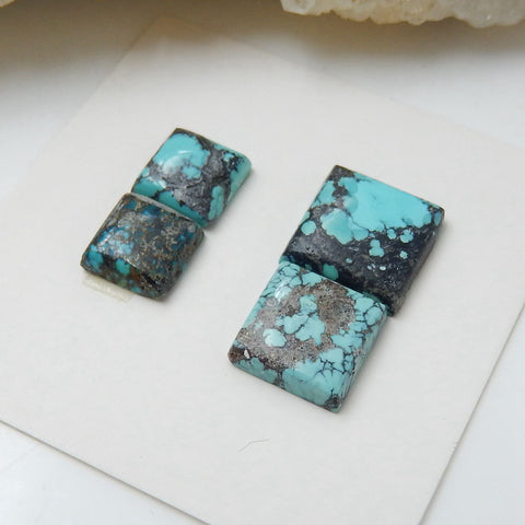 4 PCS Natural Square Turquoise Flatback Gemstone Cabochons, 10x3mm, 7x3mm, 1.8g - MyGemGarden