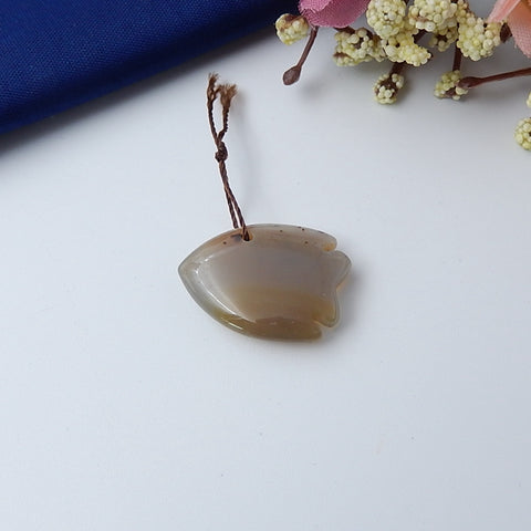 Natural Agate Fish Pendant Bead, 23x17x6mm, 3.7g - MyGemGarden