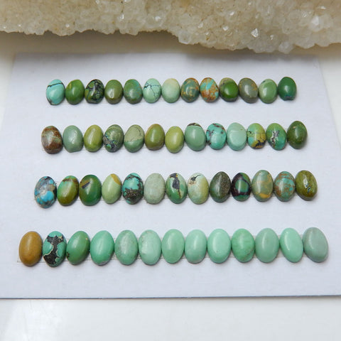 52 PCS Natural Oval Turquoise Flatback Gemstone Cabochons, 6x4x2mm, 4.3g - MyGemGarden