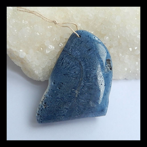 Carved Gemstone Blue Coral Wolf Pendant Bead, Handmade Carving Pendant, 59x36x15mm, 32g - MyGemGarden