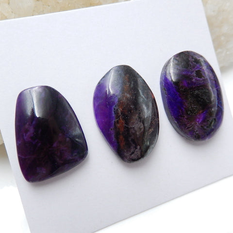 3 pcs Natural Sugilite Gemstone Cabochons, 24x17x5mm, 21x16x5mm, 11.4g - MyGemGarden