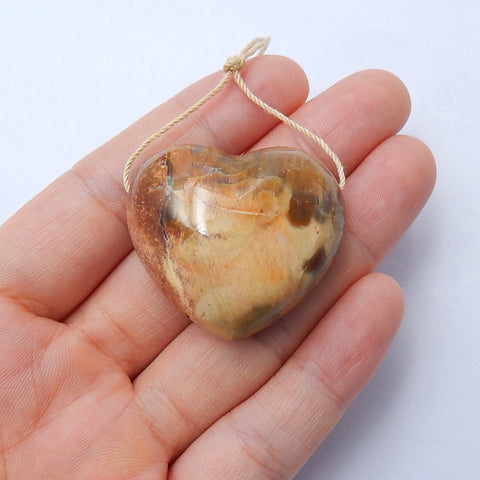 New design Indonesian Wood Fossil Drilled Heart Gemstone Pendant Bead, 34x30x16mm, 22.9g - MyGemGarden