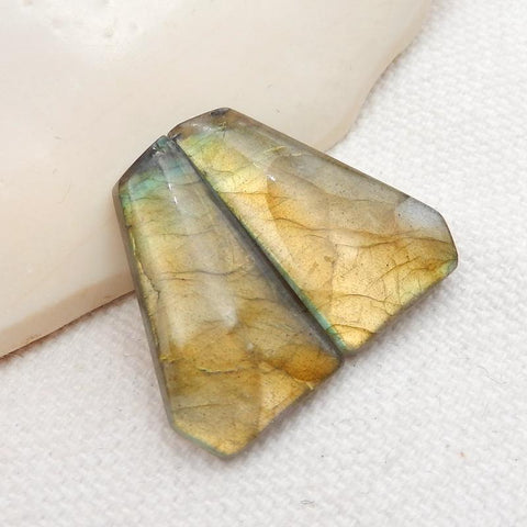 Natural Labradorite Flatback Gemstone Cabochon Pair, 21x13x3mm, 3.3g