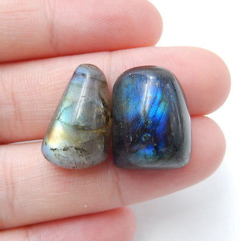 2Pcs Natural Labradorite Gemstone Cabochon, 18x13x10mm, 18x11x9mm, 6.9g - MyGemGarden