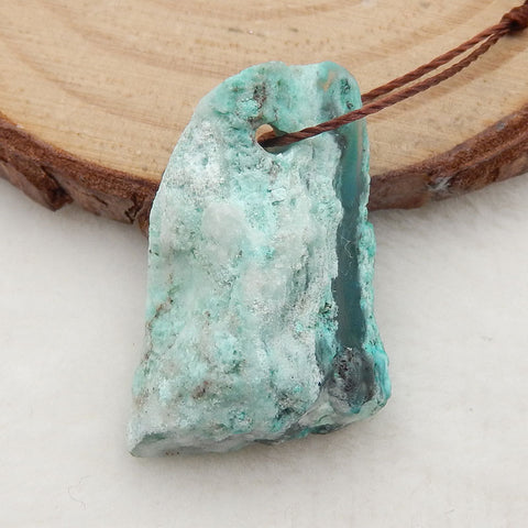 Natural Raw Gemstone Blue Opal Drilled Pendant Stone, 26x18x9mm, 3.9g