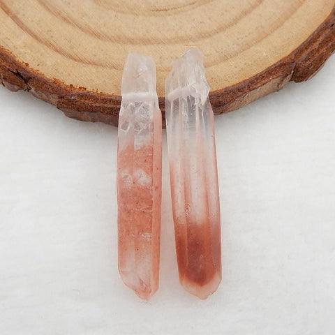 Drusy Red Quartz Earrings Stone Pair, 33x6x5mm, 3.6g