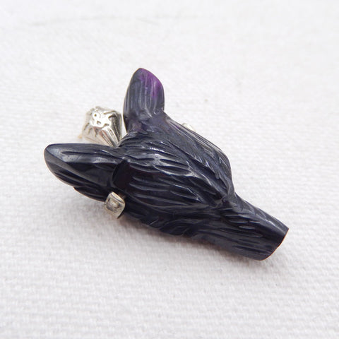 Pendentif collier tête de loup sculpté en obsidienne, bélière en argent sterling 925, 28 x 19 x 9 mm, 7,4 g