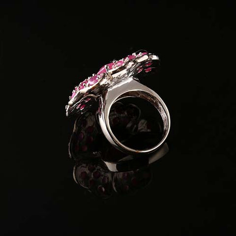 Natural Ruby Flower Ring,925 Sterling Silver