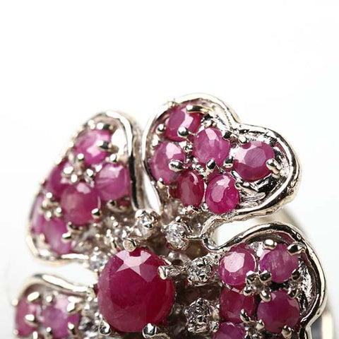 Natural Ruby Flower Ring,925 Sterling Silver