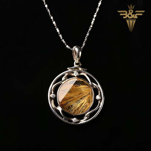 Natural Gold Rutilated Quartz Pendant,925 Sterling Silver