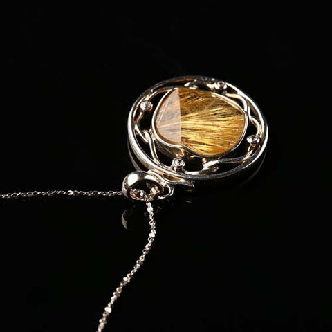 Natural Gold Rutilated Quartz Pendant,925 Sterling Silver