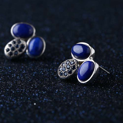 Natural Lapis Lazuli Ear Studs,925 Sterling Silver