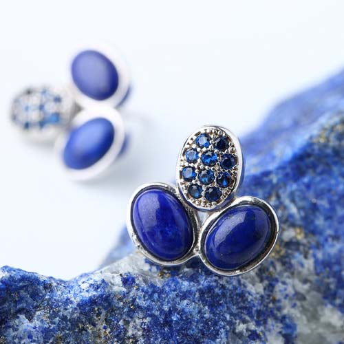 Natural Lapis Lazuli Ear Studs,925 Sterling Silver