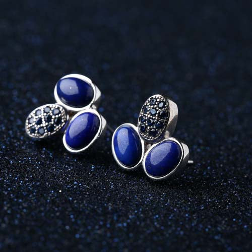 Natural Lapis Lazuli Ear Studs,925 Sterling Silver