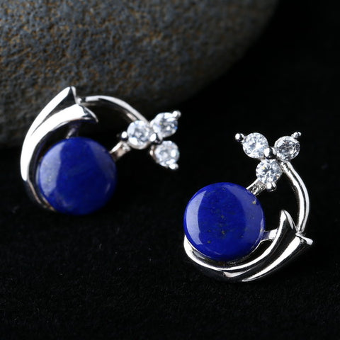 Natural Lapis Lazuli Ear Studs,925 Sterling Silver